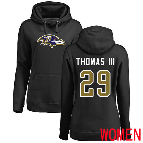 Baltimore Ravens Black Women Earl Thomas III Name and Number Logo NFL Football #29 Pullover Hoodie Sweatshirt->women nfl jersey->Women Jersey